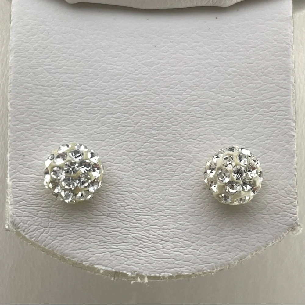 JCM 925 Sterling Silver Clear Disco Ball Earrings 6mm